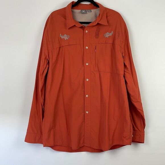 White Sierra Button Down Long Sleeve fishing shirt with Embroidered Trout XXL - Picture 1 of 11